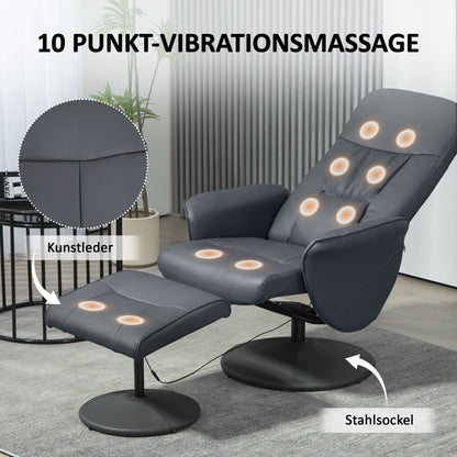 HOMCOM Massagesessel mit Fußhocker, Ergonomischer Stuhl mit 10 Vibrationspunkten, Kunstleder, 76 x 81 x 105 cm, Dunkelgrau