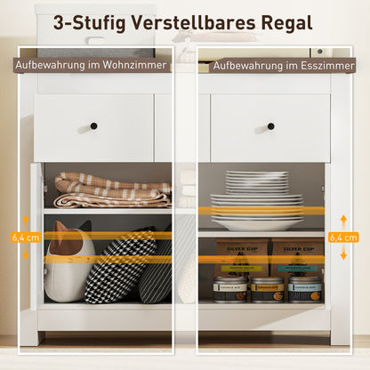 HOMCOM Kommode mit viel Stauraum, Sideboard mit Soft-Close-Türen, 2 Schubladen, verstellbares Regal, Weiß