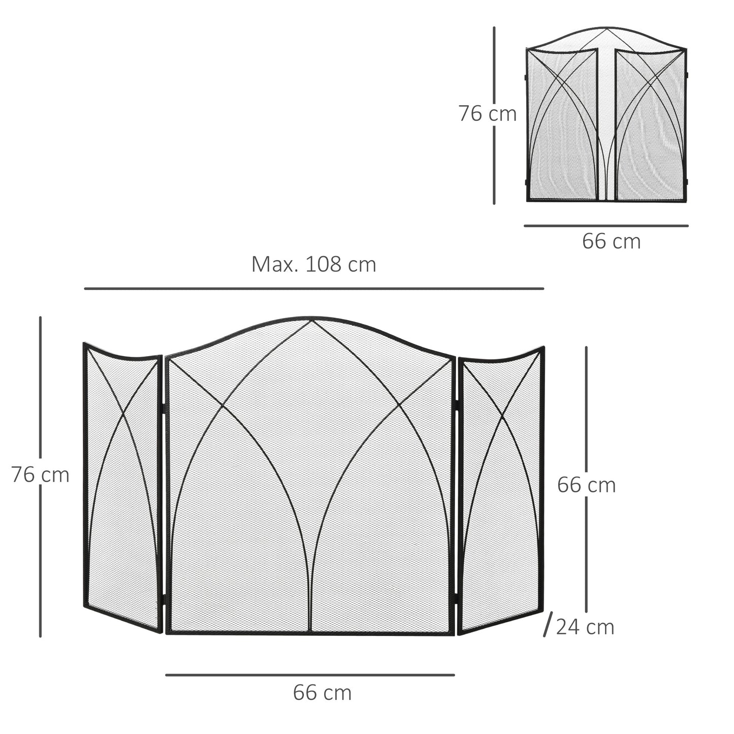 HOMCOM Funkenschutz für Kamine, dreifach faltbar, Metallstruktur, Beschichtung, 108x2x76 cm, Schwarz