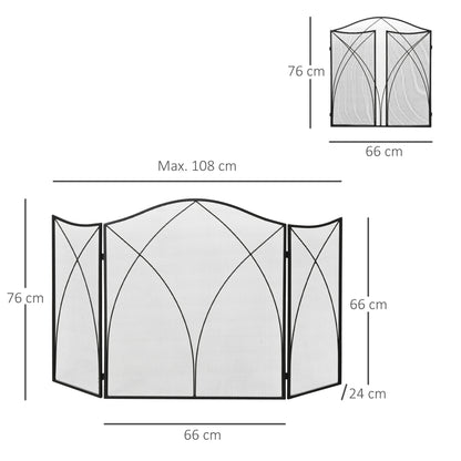 HOMCOM Funkenschutz für Kamine, dreifach faltbar, Metallstruktur, Beschichtung, 108x2x76 cm, Schwarz