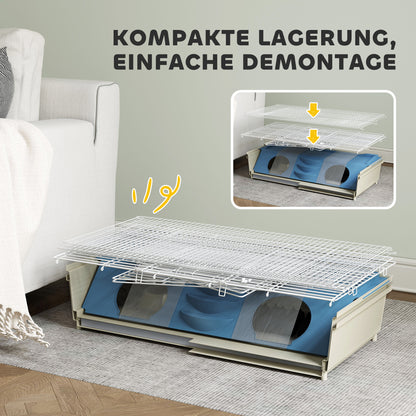 PawHut Kleintierkäfig, Balkon, Rampe, Futtertrog, Wasserflasche, 2-Ebenen-Design, Weiß