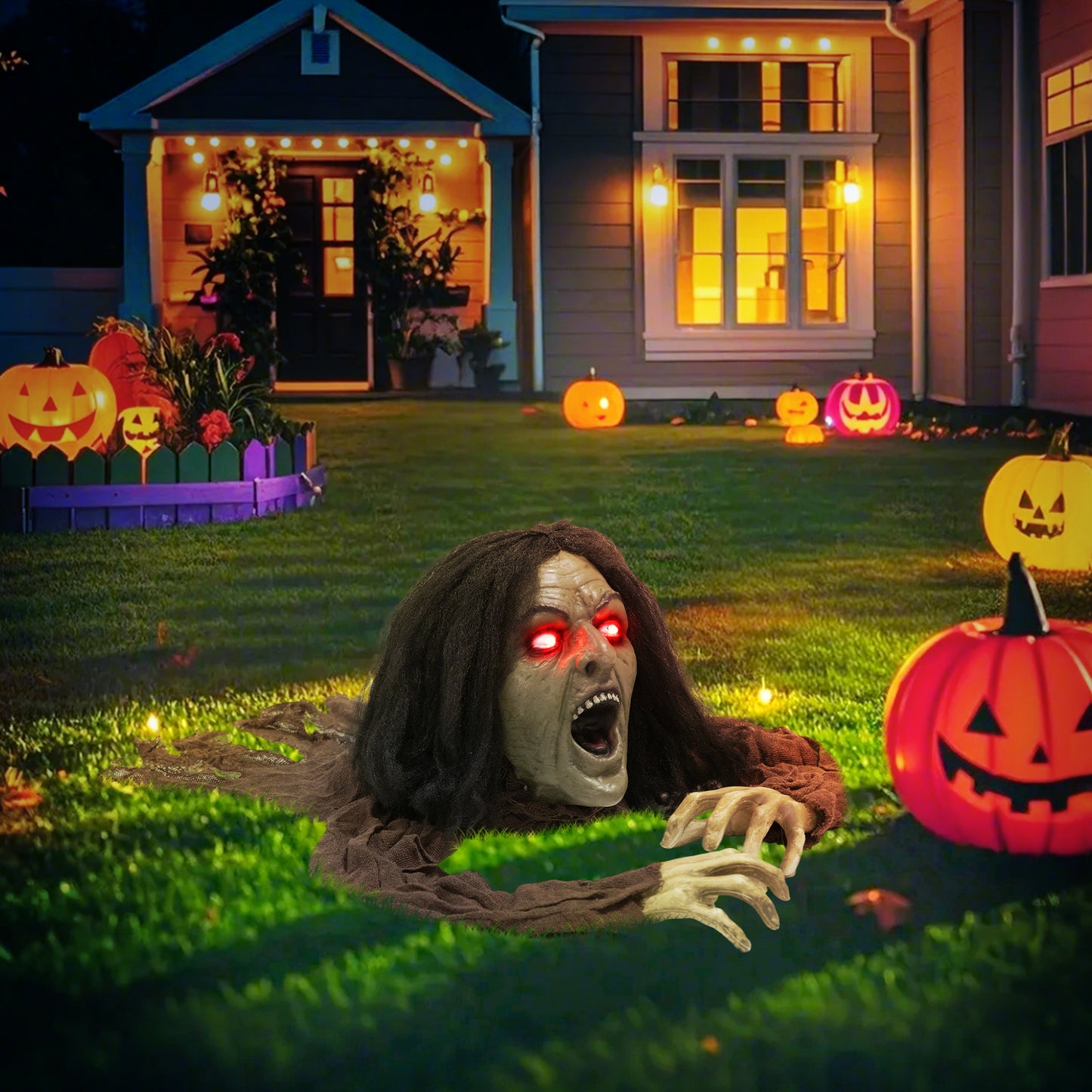 Outsunny Kriechende Zombie-Dekoration för Halloween, ljud, ljusare, batteribetrieb