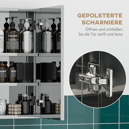 kleankin Spiegelschrank, Badschrank, 3 Spiegeltüren, 5 Innenböden, Edelstahl, Farbe: Silber, 70 x 12 x 55 cm