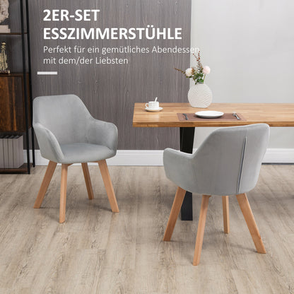 HOMCOM 2er-Set Stühle, Esszimmerstühle, Samtoptik, Holzbeine, 54 cm x 57 cm x 80 cm, Grau + Natur