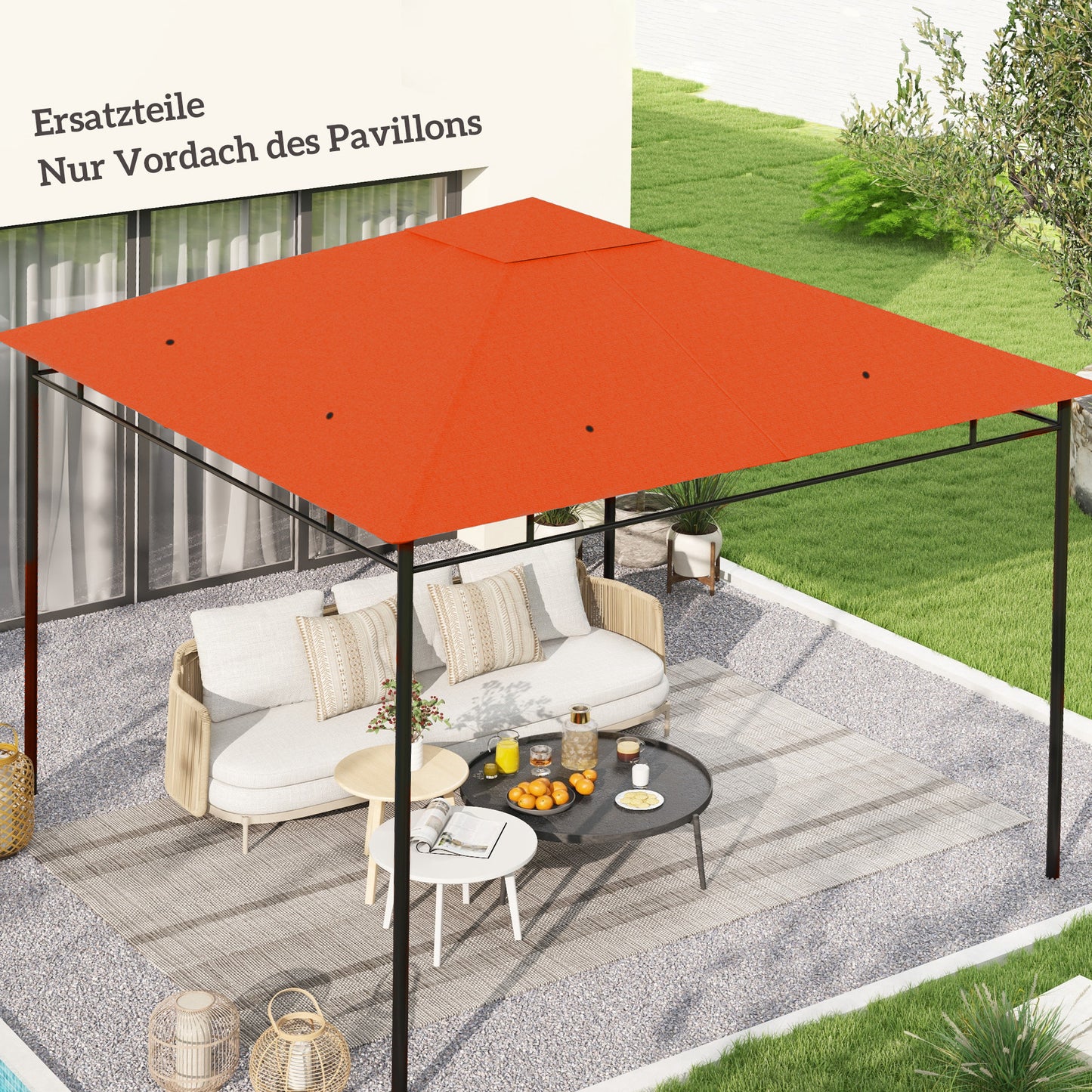 Outsunny Ersatzdach für Gartenpavillon, Polyester, 2,98 x 2,95 m, Orange