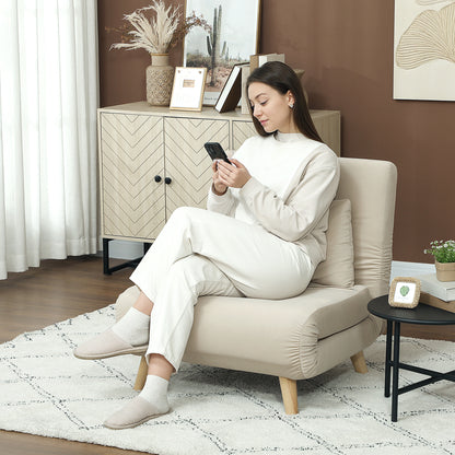 HOMCOM Klappsessel mit Bettfunktion, Klappbarer Relaxsessel in Samtoptik, Verstellbare Lehne, bis 120 kg belastbar, Beige