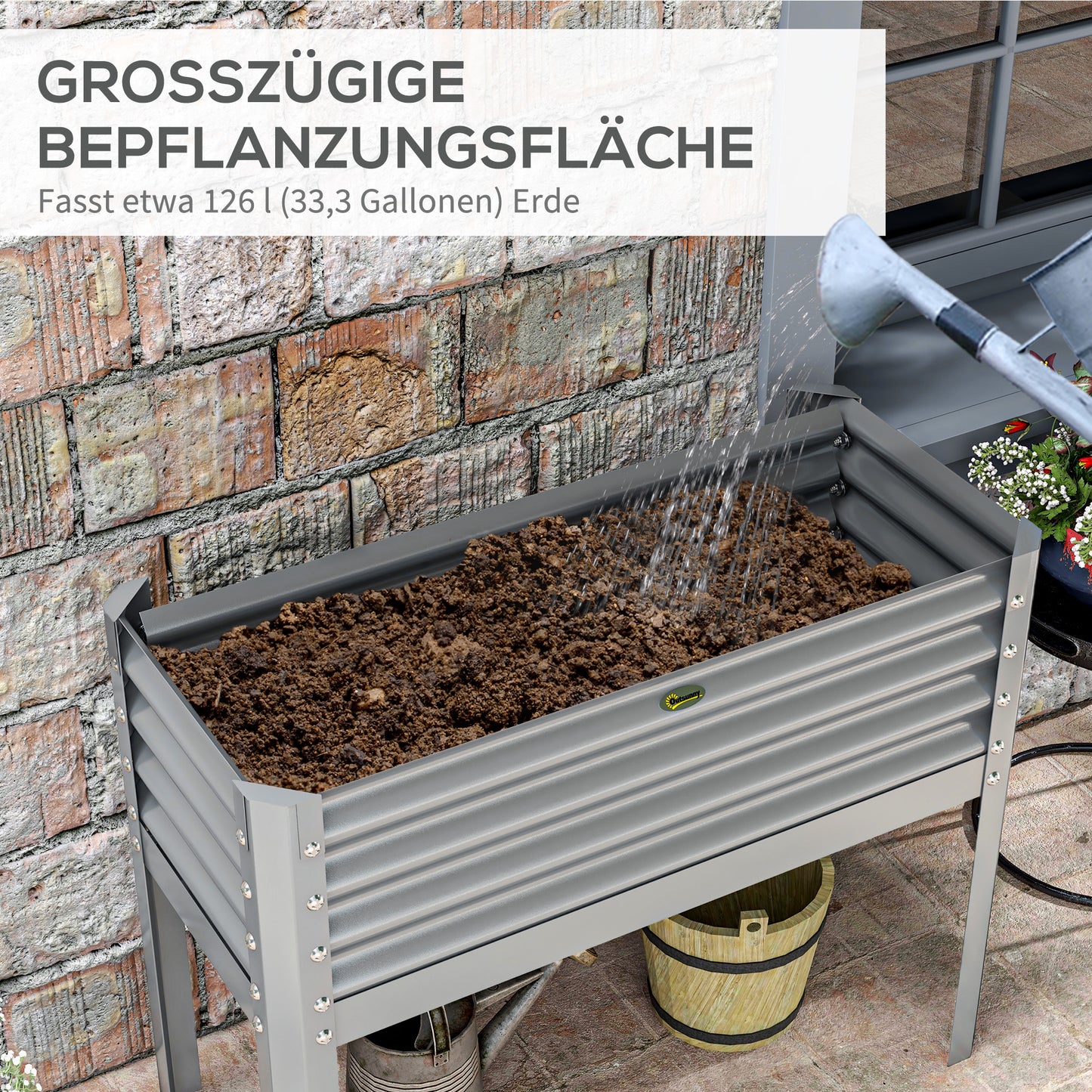 Outsunny Hochbeet Pflanzenbeet Pflanzkasten, wetterbeständig, 100 cm x 45 cm x 80 cm, Silber