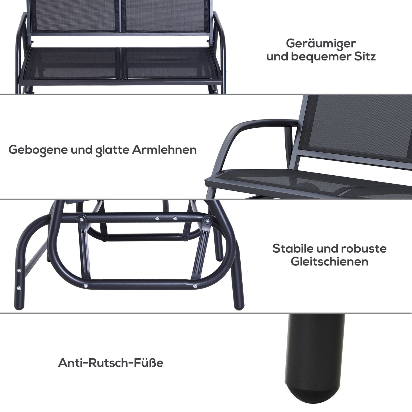 Outsunny -Sitzer Schaukelstuhl Gartenbank mit Schaukelmechanismus bis 200 kg belastbar 120 x 70 x 85 cm Schwarz