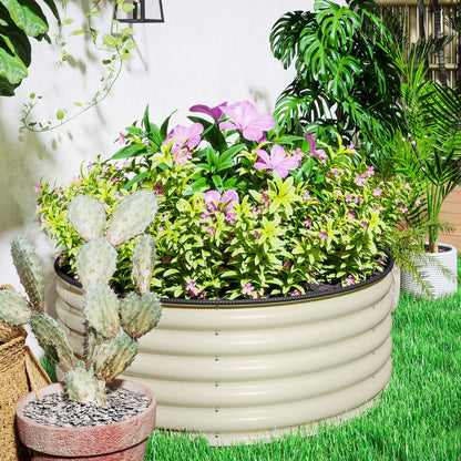 Outsunny Hochbeet, Verzinkter Pflanzkübel mit Sicherheitsrand, Pflanzbox mit offenem Boden, 120 x 120 x 43 cm, Cremeweiß