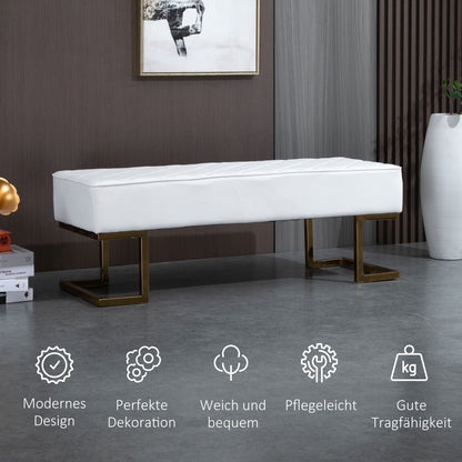 HOMCOM Sitzbank für Schlafzimmer Truhenbank Bettbank Wohnzimmer Kunstleder Metall Weiß+Gold 120 x 43 x 42 cm