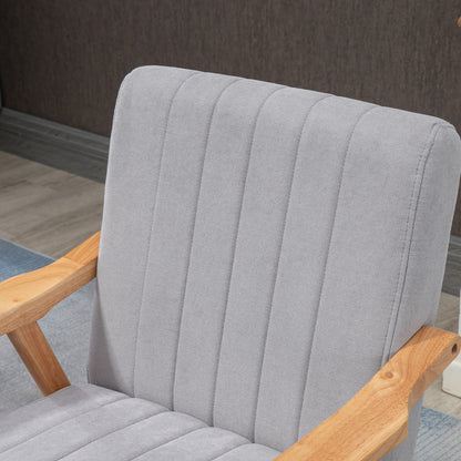 HOMCOM Sessel im Skandi-Design, bis 120 kg, Samtoptik, Massivholz; 68 cm x 74 cm x 82 cm, Natur + Grau