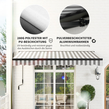Outsunny Sonnenmarkise Markise Terrassenmarkise, wetterbeständig, 1 Handkurbel, 350 x 250 x 150 cm, Grau + Weiß