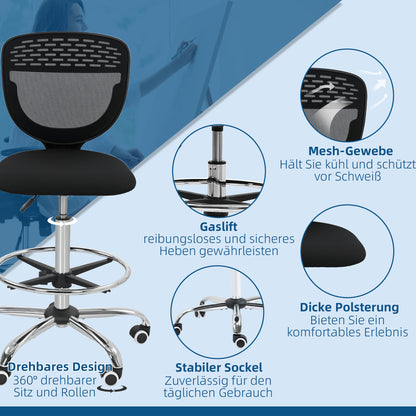 Vinsetto Bürostuhl, Arbeitsstuhl, Schreibtischstuhl, höhenverstellbar, gepolstert, Schwarz