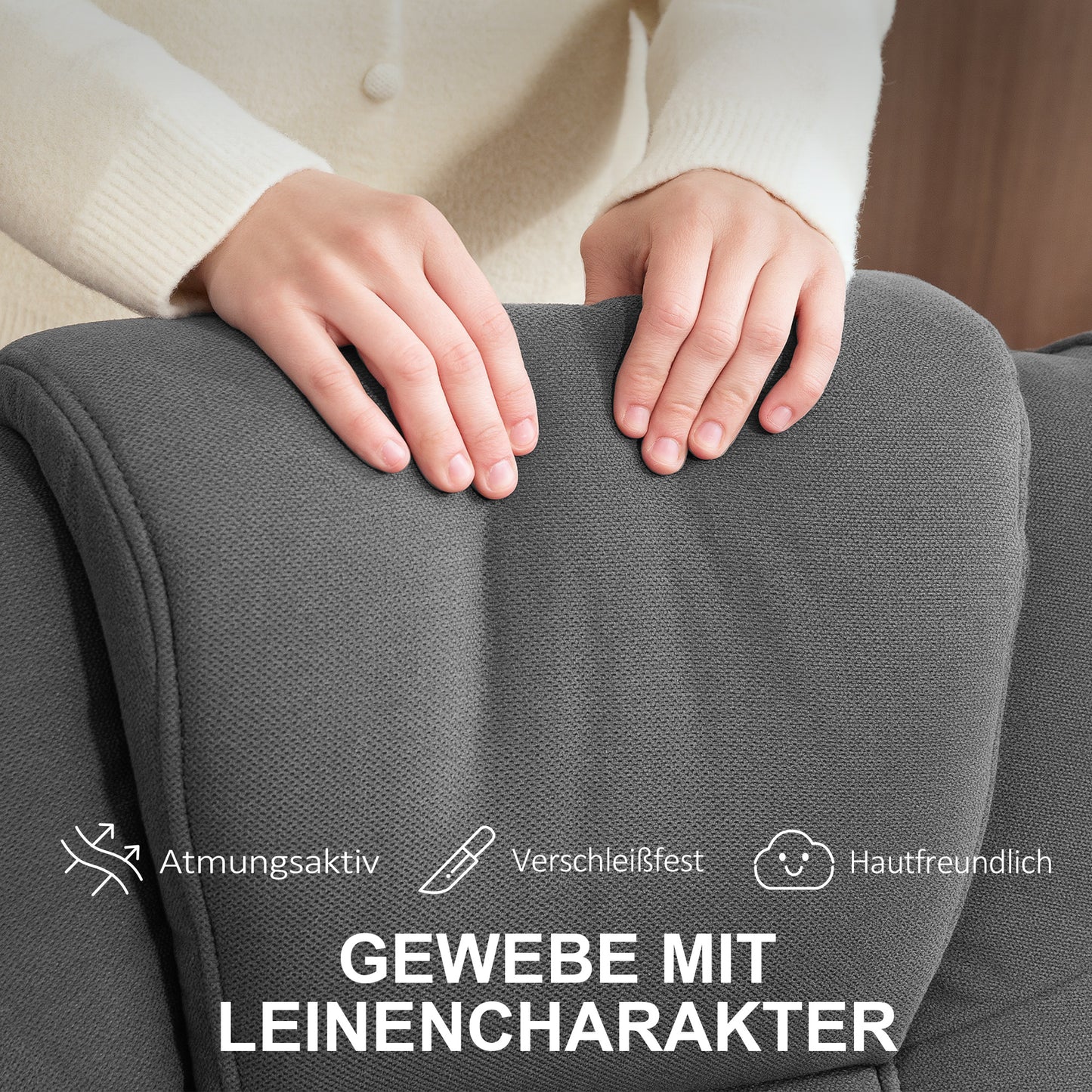 HOMCOM Schaukelbarer Relaxsessel mit Fußhocker, Stoffbezug in Samtoptik, drehbarer Polstersessel, Holzgestell, Grau