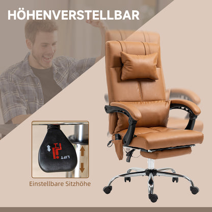 Vinsetto Bürostuhl med massagefunktion, ergonomisk, 66x67x115-123cm, Hellbraun