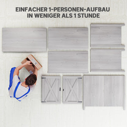 Outsunny Gartenschrank, Holzschrank für Gartengeräte, Outdoor-Schrank für Terrasse, mit Doppeltüren, Scheunendesign, Hellgrau
