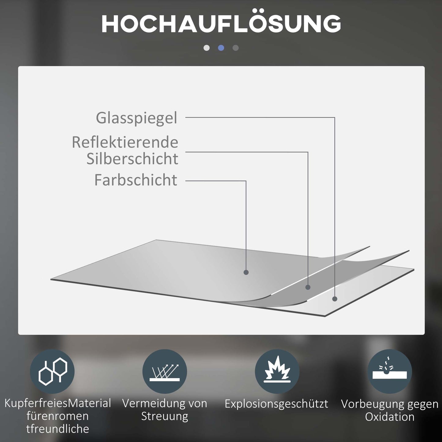 kleankin Badezimmerspiegel, LED, Farbwechsel, Antibeschlag, Touch-Schalter, IP44, Ø 60 cm, Weiß