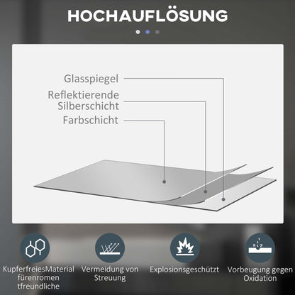 kleankin Badezimmerspiegel, LED, Farbwechsel, Antibeschlag, Touch-Schalter, IP44, Ø 60 cm, Weiß