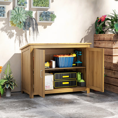 Outsunny Gartenschrank, Holzkommode mit 2 Regalen für Garten, Terrasse, Wetterfest, 110 x 50 x 85 cm, Braun