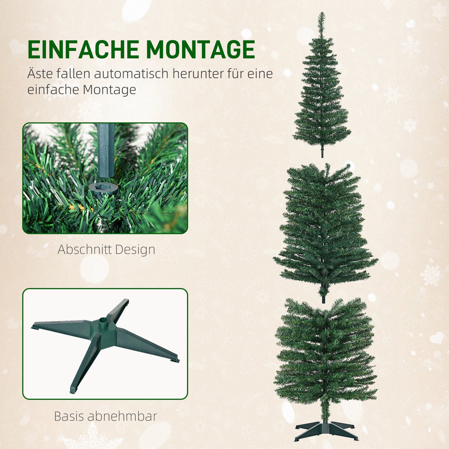 HOMCOM Weihnachtsbaum künstliche Künstliche Tanne Christbaum, inkl Ständer Weihnachtsstern 2,1 m, Grün