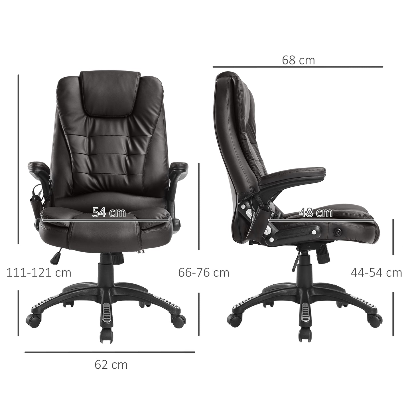 HOMCOM Bürostuhl mit Massagefunktion Ergonomischer Chefsessel mit Heizfunktion, Liegefunktion, Wippfunktion, Höhenverstellbar 360° Drehbar Schreibtischstuhl, Kunstleder, Braun