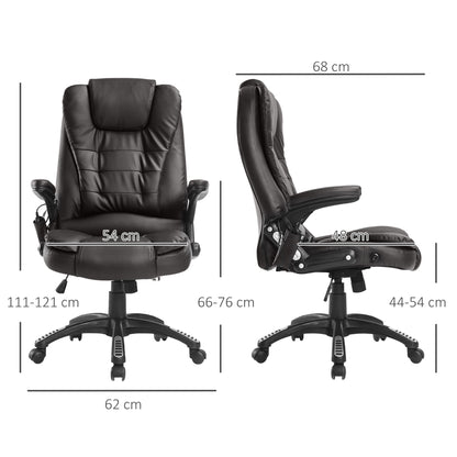 HOMCOM Bürostuhl mit Massagefunktion Ergonomischer Chefsessel mit Heizfunktion, Liegefunktion, Wippfunktion, Höhenverstellbar 360° Drehbar Schreibtischstuhl, Kunstleder, Braun