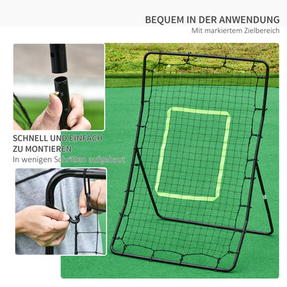 HOMCOM Baseball Rebounder, Tragebar Softball Pitchback-Netz, Rückprallnetz mit Ziel Zone, verstellbarem Winkel Pitching Netz für Basebälle Softbälle, Metall, Schwarz