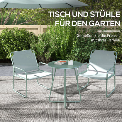 Outsunny 3-teiliges Gartenmöbelset, 2 Stühle mit atmungsaktivem Stoffbezug, 1 runder Tisch Ø60 cm, Grün
