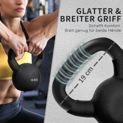 HOMCOM Kettlebell, Kugelhantel, 10 kg, mit Kunststoffummantelung, Stahl, schwarz 19 x 12 x 22cm