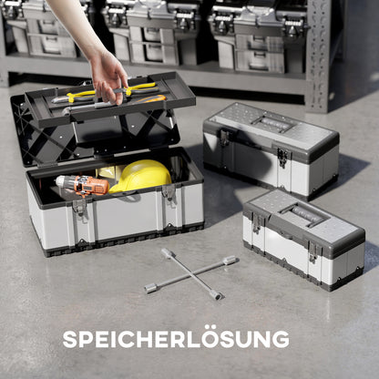 HOMCOM 3-teiliges Werkzeugkasten-Set, Edelstahl, Kunststoff, Silberfarben