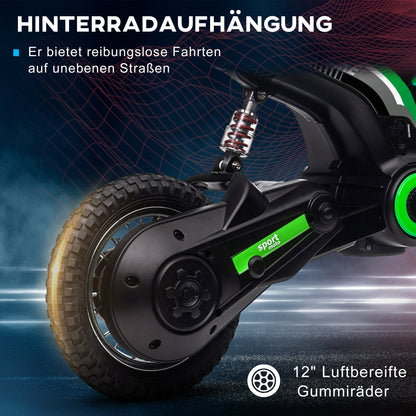 HOMCOM Elektro-Kindermotorrad, 24V Motor, einstellbare Geschwindigkeit, Musik & Lichter, Grün