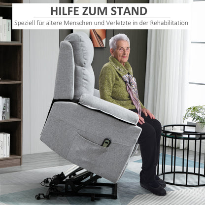 HOMCOM Relaxsessel mit Aufstehhilfe, elektrisch, Liegefunktion, Fernbedienung, Taschenfederkern, bis 120 kg, Grau