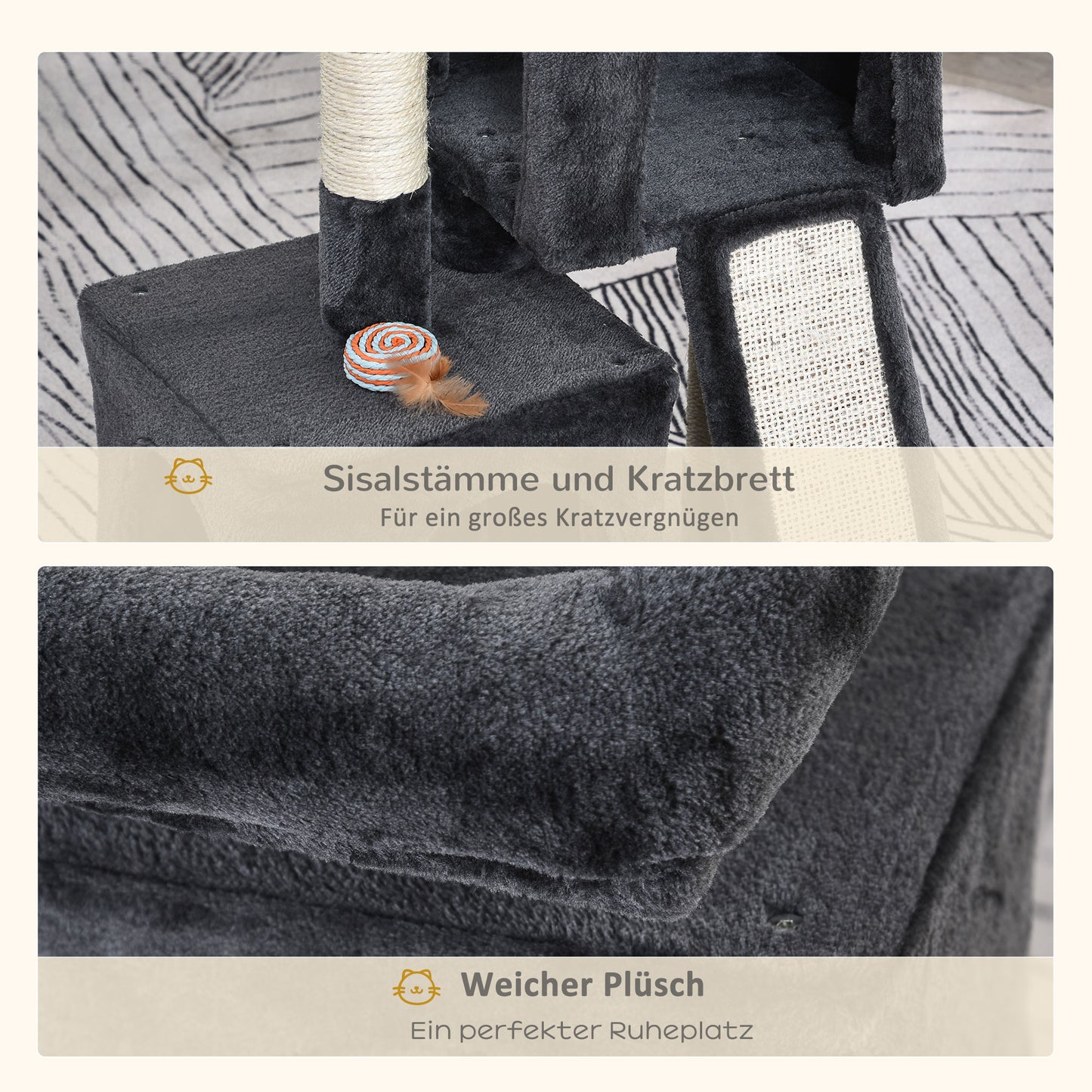 PawHut Kratzbaum 83 cm Kleiner Katzenkratzbaum mit Sisalsäulen, Katzenkratzbaum, Katzen Kletterbaum, Katzenbaum, Katzenmöbel Spielbaum für kleine Katzen, Dunkelgrau