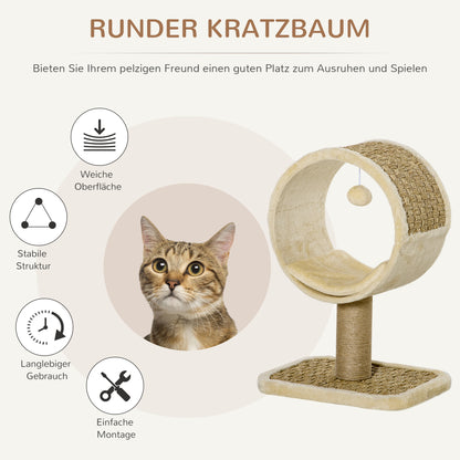 PawHut Katzenkratzbaum Klein Katzenbaum für eine einzelne Katze Katzen-Spiel-Stamm Katzenspielzeug Kletterbaum Jute Khaki+Hellbraun 40 x 30 x 56 cm