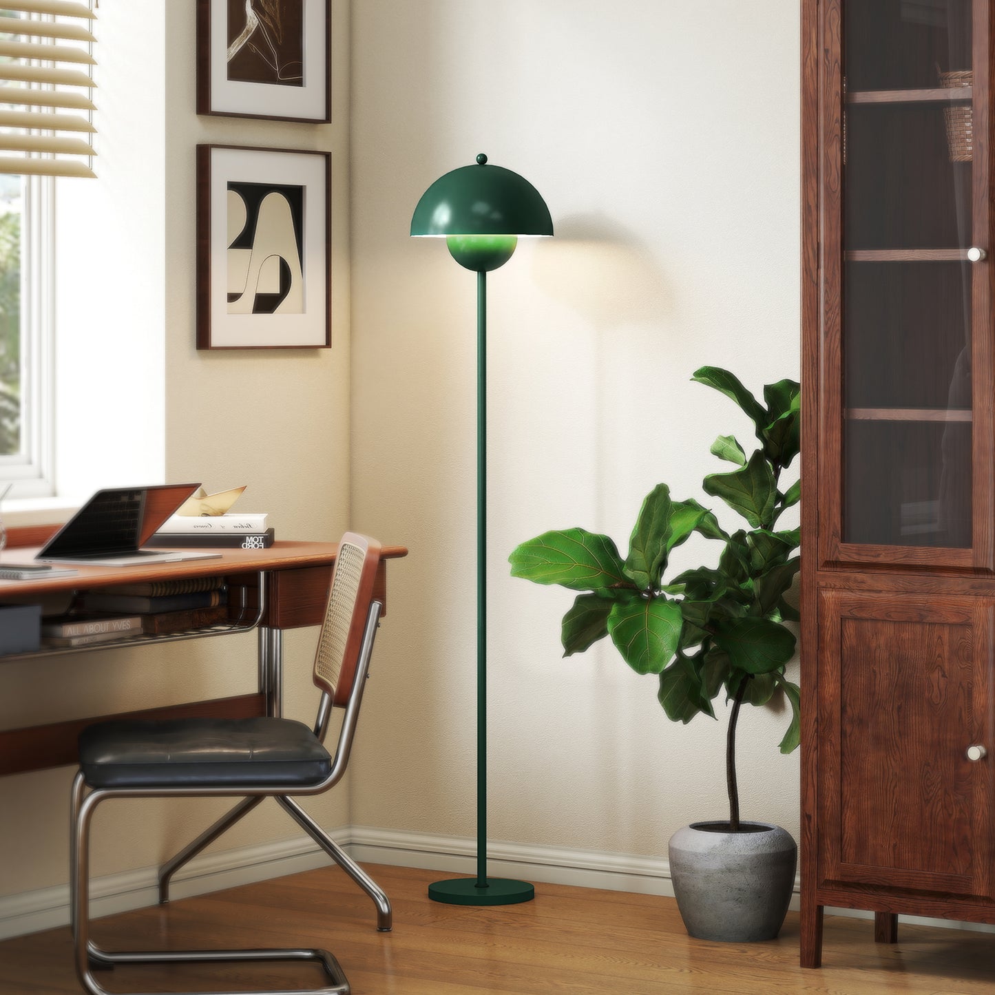 HOMCOM Stehlampe, runder Schirm, Fußschalter, langes Kabel, eleganter Look, Stahl, Grün