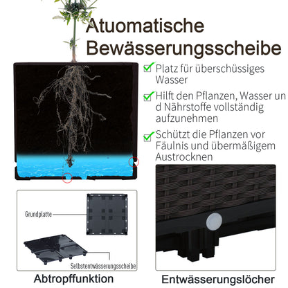 Outsunny Hochbeet, Pflanzkasten mit Abflusslöchern, Blumenkasten im Rattan-Look, Kunststoff, Braun, 40 x 40 x 44 cm