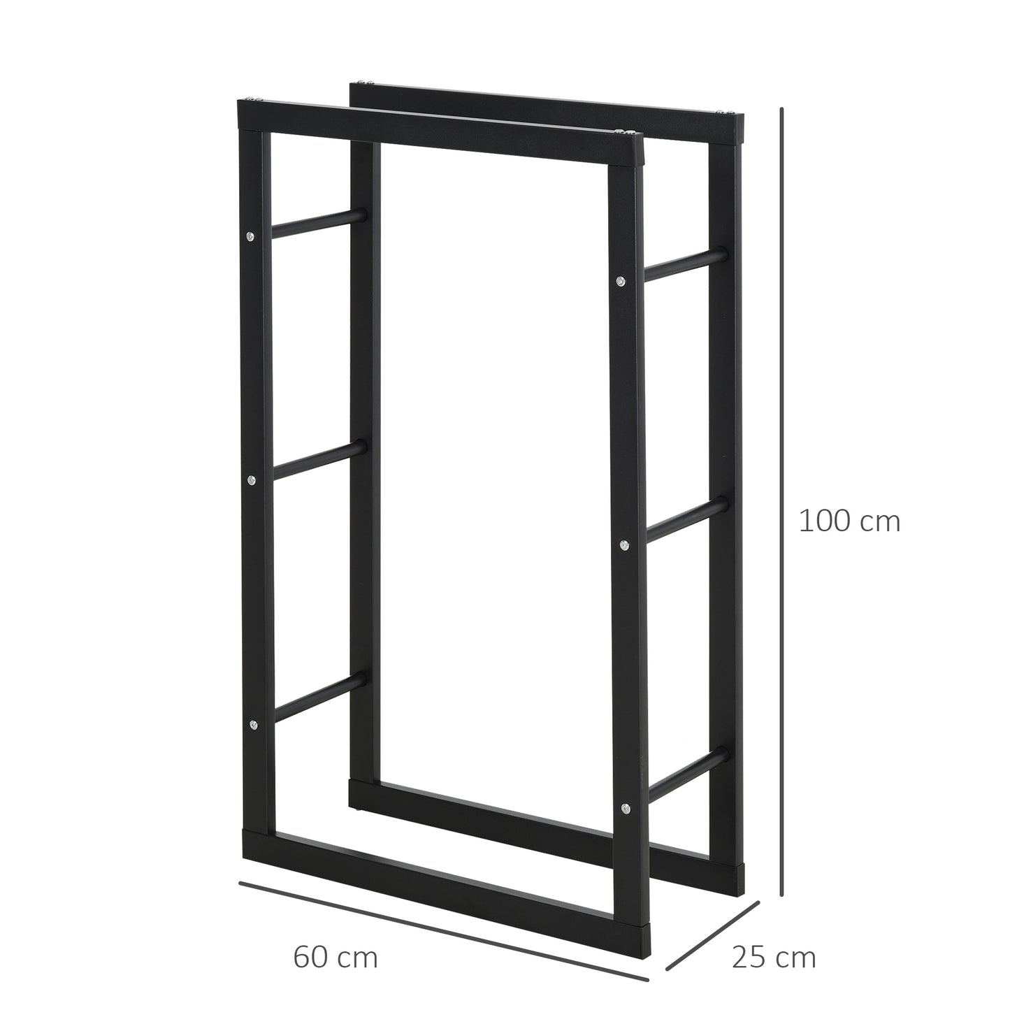 HOMCOM Kaminholzregal Metall 60 x 25 x 100 cm Brennholzregal Stapelhilfe Stahlrahmen bis 100kg Kaminholzunterstand Outdoor Holzregal Feuerholzregal für Garten Terrasse Außen Schwarz
