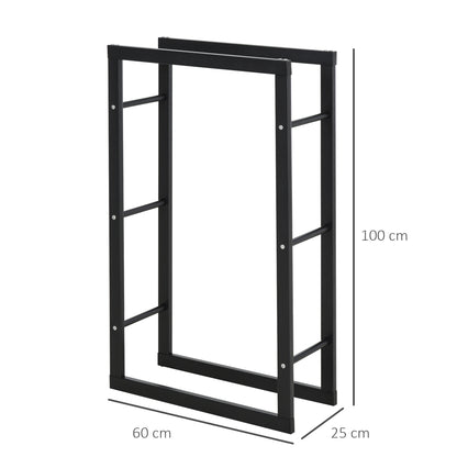 HOMCOM Kaminholzregal Metall 60 x 25 x 100 cm Brennholzregal Stapelhilfe Stahlrahmen bis 100kg Kaminholzunterstand Outdoor Holzregal Feuerholzregal für Garten Terrasse Außen Schwarz