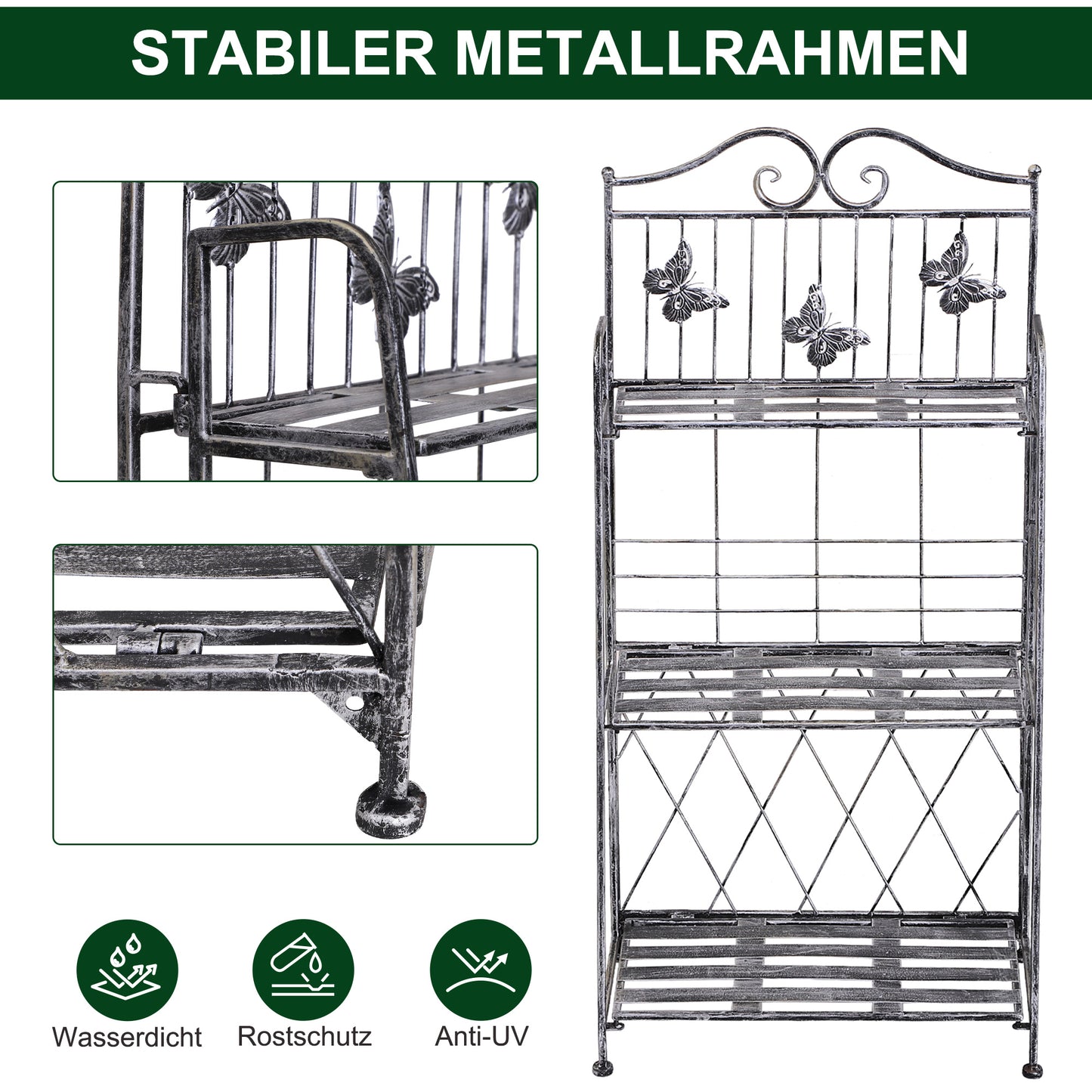 Outsunny Pflanzregal Pflanzenständer Blumenregal Blumenständer Blumentreppe Gartenregal 3 Ebenen Metall Silbergrau 44 x 25 x 96 cm