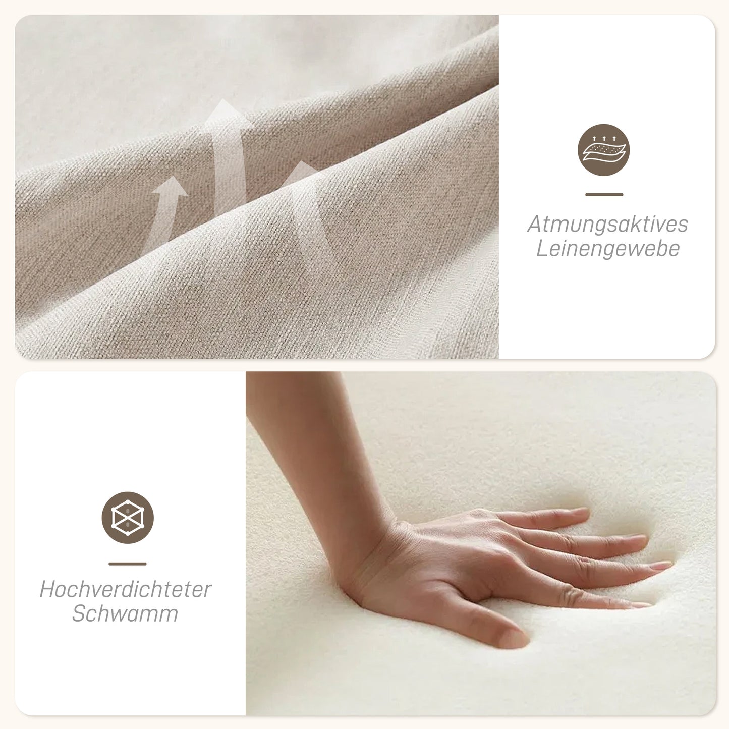 HOMCOM Polsterstuhl mit Armlehnen, solidem Holzrahmen und abnehmbaren Kissen, für Wohnzimmer, Schlafzimmer, Beige