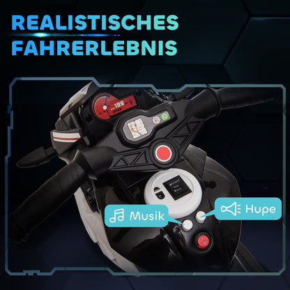HOMCOM Elektro-Kindermotorrad, Lichter & Geräusche, 3 km/h, wiederaufladbar, Kunststoff & Metall, Schwarz/Weiß