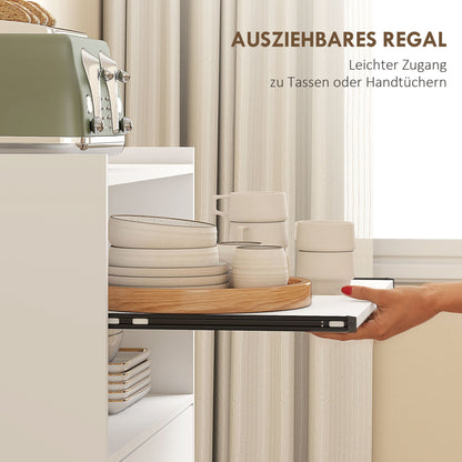 HOMCOM Mikrowellenschrank, Regal, Doppeltürschrank, Schublade, Rollen, Weiß