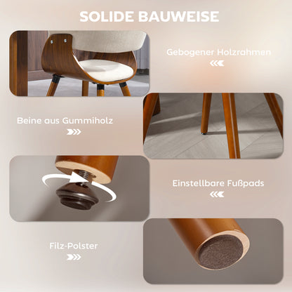 HOMCOM Esszimmerstuhl, Stoff in Leinenoptik, gebogene Rückenlehne, Holzbeine, Beige