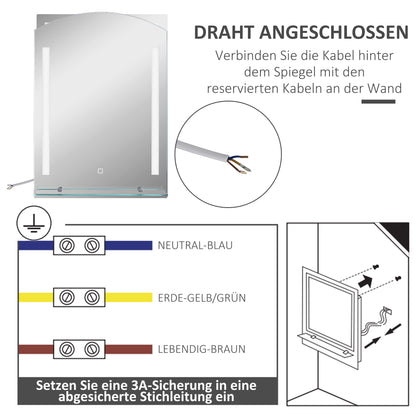kleankin Badezimmerspiegel mit LED-Beleuchtung, elegant und hochwertig, Glas, Aluminium, Kunststoff, 50L x 12B x 70H cm