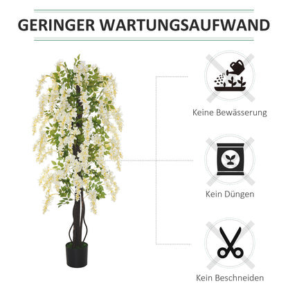 Outsunny Künstliche Glyzinien groß 165cm Kunstpflanze, Plastik Künstliche Pflanzen Kunstblumen im Topf, Fake Plant wie echt für Büro Wohnzimmer Schlafzimmer Moderne Dekoration Geschenk