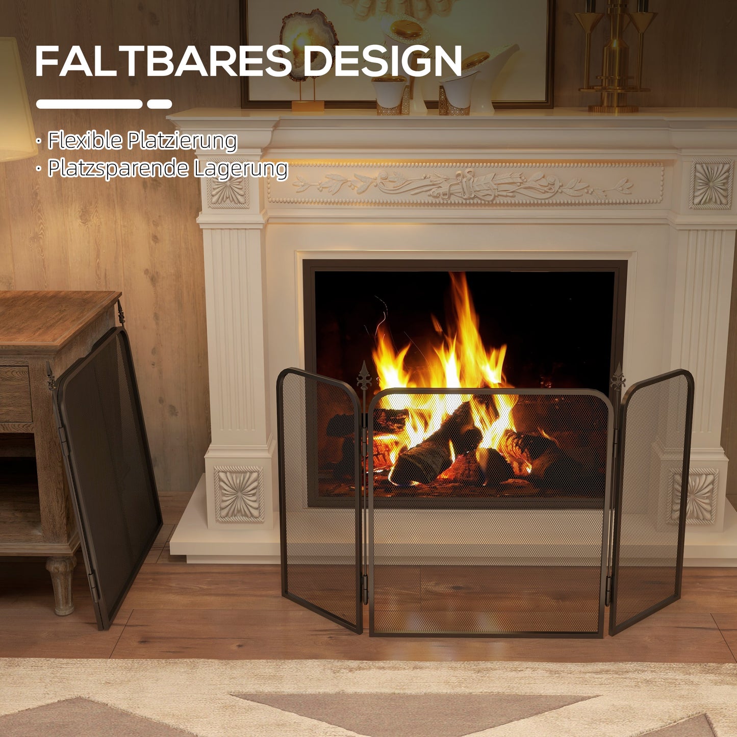 HOMCOM Funkenschutz für Kamine, klappbar, Metall, 96 x 1,3 x 56 cm, Schwarz