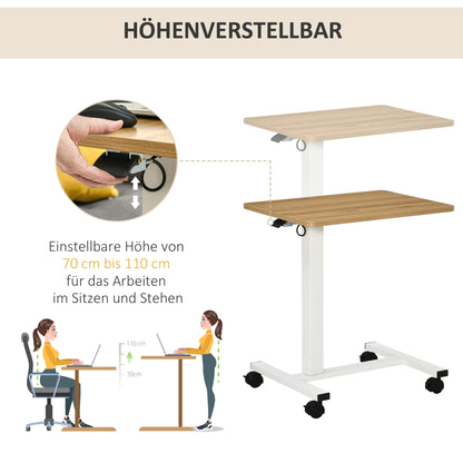 HOMCOM Stehpult Höhenverstellbar inkl. 4 Rollen C-Form 65 cm x 48 cm x 70-110 cm Natur + Weiß