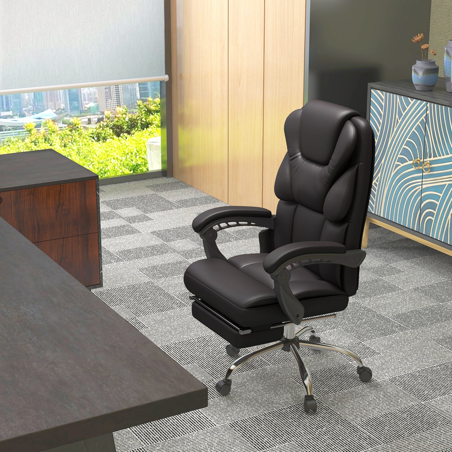 Vinsetto Bürostuhl med Massagefunktion, ergonomisk, liggfähig, 63x57x118, Braun