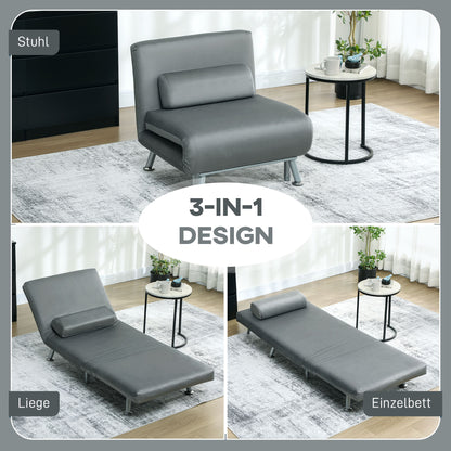 HOMCOM Klappsessel mit Bettfunktion, klappbarer Relaxsessel in Samtoptik, Verstellbare Rückenlehne, 75 x 70 x 75 cm, Grau