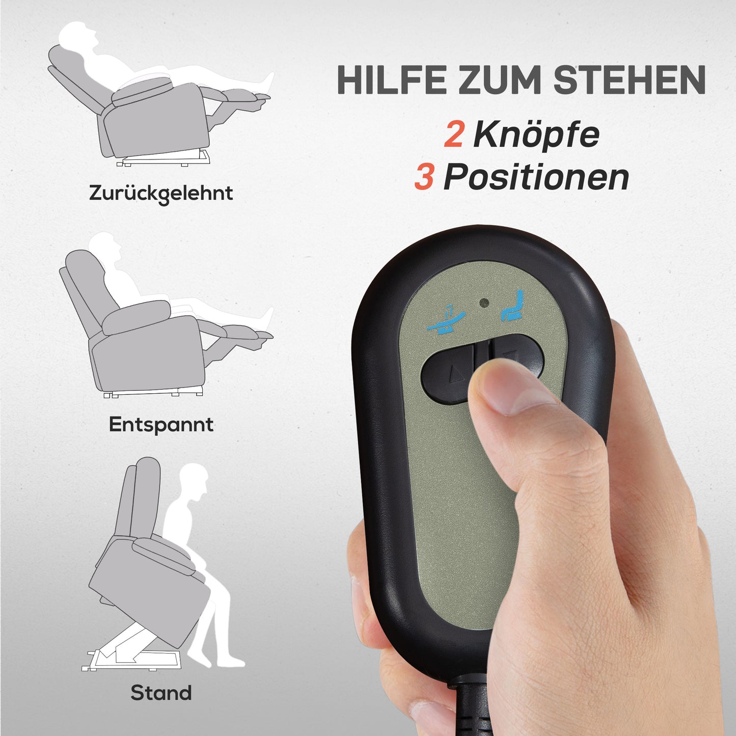 HOMCOM Elektrischer Aufstehsessel, Sessel mit Aufstehhilfe, Relaxsessel mit Schlaffunktion, Leinenoptik, 83 x 89 x 102 cm, Grau